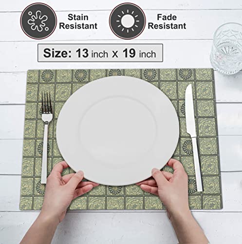 Ruvanti Placemats Set of 6, 100% Cotton Place Mats of 13"x19", Floral Tiles - color: Floral Tiles