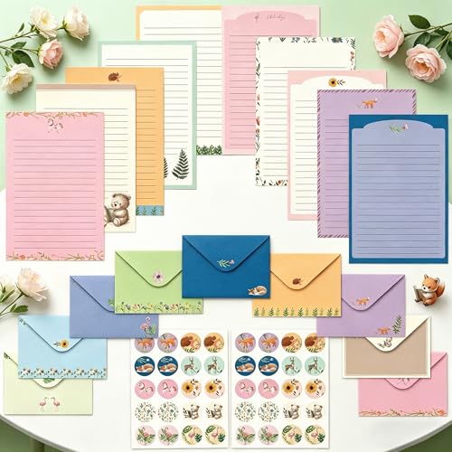 Sweet Cute Stationery Set, 92PCS Stationary Paper and Envelopes Set, 60 Writing Paper 30 Envelopes 2 Sticker Sheets, Vintage Stationery Sets for Letter Writing - style: sweet
