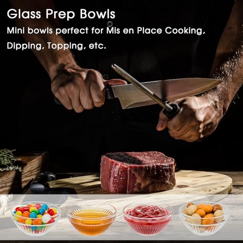 10 Set Mini Glass Prep Bowls, 2.5oz Ribbed Small Bowls Stackable Ingredient Dishes Clear Ramekins Pinch Bowl for Measuring Spices Dipping Sauces - style: Ribbed Glass