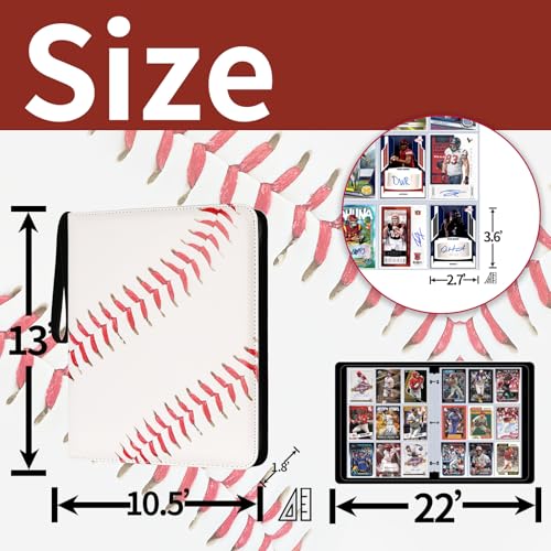 Baseball Card Binder, 1080 Pockets 9-Pocket Trading Card Album with Zipper - color: Baseball B