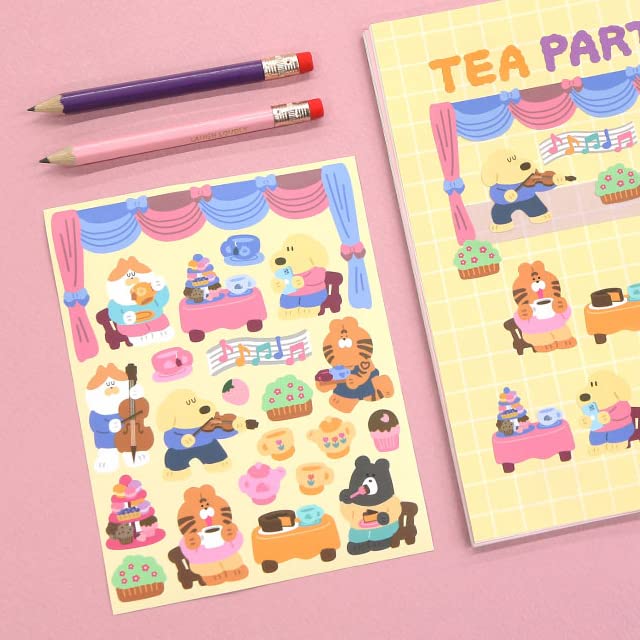 Cute Kawaii Korean Removable Aesthetic Stationery Sticker Pack - 6 Party Theme Sheets(Total 150+) & 1 dalgaru Sticker Sheet for Diaries, journals, scrapbooks, College, School