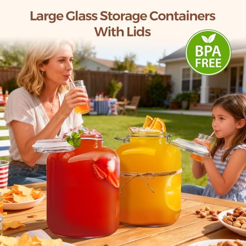 ComSaf Square Glass Pantry Jars with Airtight Lids 1.1 Gallon 2 Pack Large - size: 1.1 gallon x 2