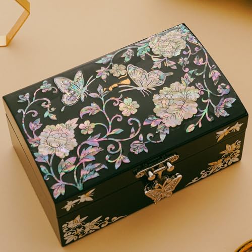 February Mountain Mother of Pearl Small Jewelry Ring Box - Gifts for best friends women, Thank you gifts, mom birthday gifts, Friendship Women Gifts Trinkets Keepsake Treasure box (Black-Butterfly) - color: Black-Butterfly