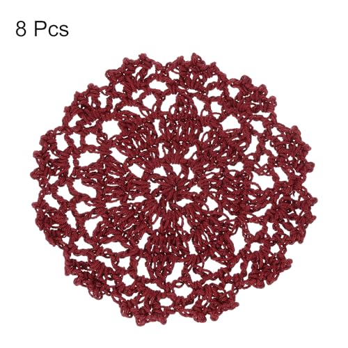 uxcell Fabric Coasters, 8pcs 4" - Cotton Woven Crochet Doilies, Lace Embroidery Cup Mat with Floral Pattern for Wedding Party Decoration (Claret) - color: Claret