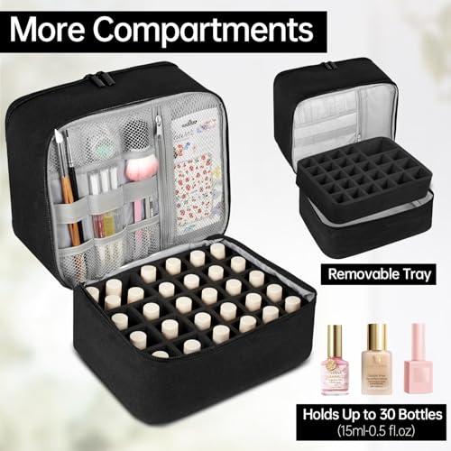 Buruis 2-Tier Nail Polish Bag, Nail Supplies Organizer, Black - color: Black