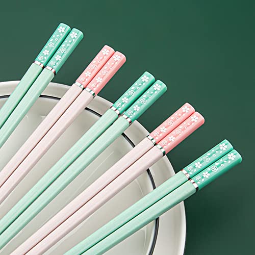 5 Pairs Fiberglass Chopsticks-Reusable Chopsticks Dishwasher Safe, 9.57 inch/24.3cm Matte Non-Slip Family/ Hotel/ Restaurant Chop Sticks, Chinese/Japanese Chop Sticks, Pink Sakura