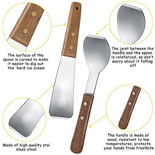 Patelai 2 Pcs Ice Cream Scoop Stainless Steel Shovel with Wooden Handle