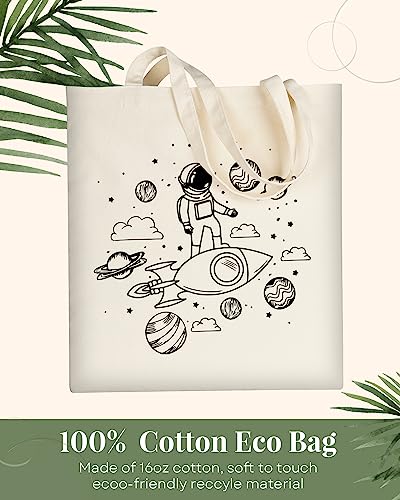 AUSVKAI Canvas Tote Bag Aesthetic Cute For Women College Grocery Bag Cotton Cloth Beach Totes Gift - color: Astronaunt Rocket