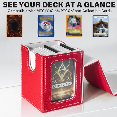 Card Deck Box for MTG Commander, Deck Case Holds 100 Double-Sleeved Cards - color: Red & White, size: 1 Box