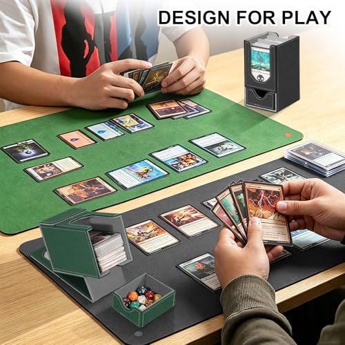 Card Deck Box for MTG Commander, Fits 100+ Double-Sleeved Cards Card Case - color: Dark Green and Dark Gray