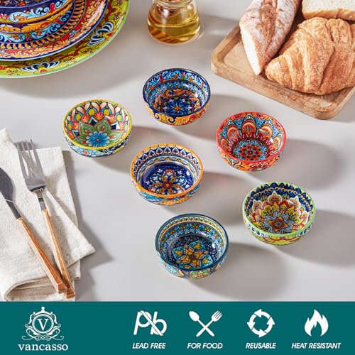 vancasso KRVI Ceramic Dipping Bowls Set of 6, 2.7 Oz Bohemian Sauce Bowls
