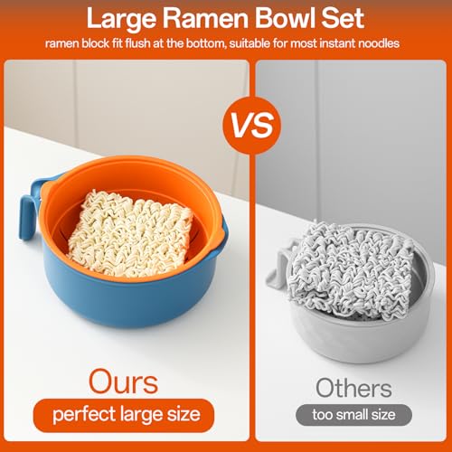 Large Ramen Bowl Set, Microwave Noodle Pasta Cooker with Lid and Strainer, Microwave Steamer for Vegetables, with Stainless Steel Chopsticks, Spoon, Fork, for Office, College, Dorm, Gift (Orange) - color: Orange, size: 50 oz Ramen Bowl (with Travel Utensi