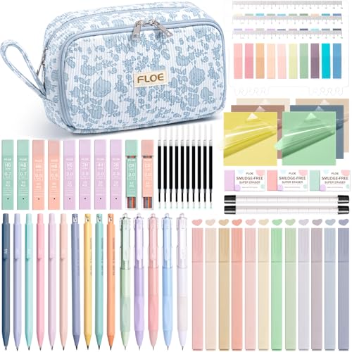 62PCS Aesthetic School Supplies Cute Back to School Supplies Stationary Set - color: Blue Floral