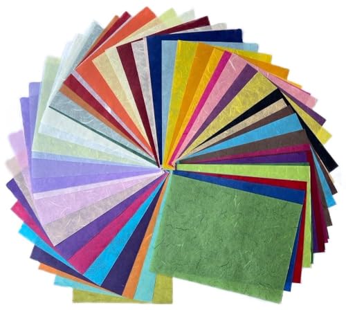 A4 50 Sheets Natural Fiber Mulberry Paper Sheets Art Tissue Washi Paper Design Craft Art Origami Suppliers Card Making Writing Painting 8.3" x 11.7" (50 Colors, A4) - color: 50 Colors, size: 8.3 X 11.7 Inch