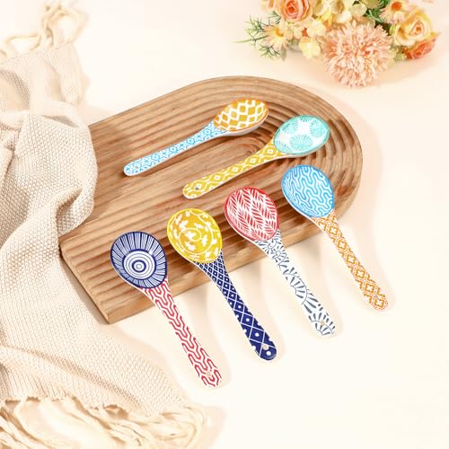 Selamica Ceramic Soup Spoons, 6.2 Inch Spoon Set of 6, Assorted Colors - size: 6.2 Inch, style: Assorted Colors