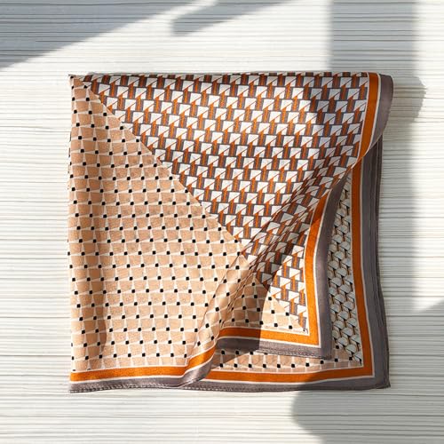 100% Mulberry Silk Neck Scarf for Women Square Neckerchief – 21 inch - color: Dark Orange
