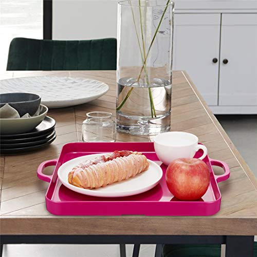 Square Serving Trays with Handles Melamine Hot Pink 12.5x12.5 Inch Spill Proof Kitchen Eating Trays Set of 2 for Cafeteria Cafe Food Appeizer Dessert Snack Dinner Lunch Breakfast,TR12-02 - color: Rose Red