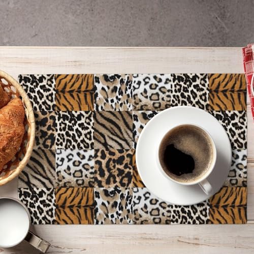 Animal Skin Placemats Rectangle Linen Table Placemet Set of 4 - color: Brown, size: Set of 4