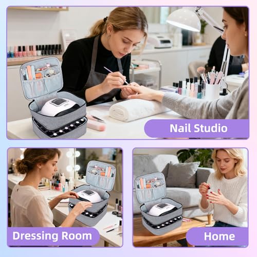 ALSLEA Nail Polish Organizer Holds 30 Bottles (15ml - 0.5 fl.oz) Double-layer Gel Nail Polish Kit Carrying Case, Nail Holder for Nail Lamp, Portable Nail Organizer and Storage for Nail Supplies (Gray) - color: Gray, size: 30 slots