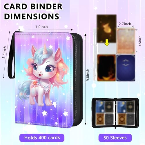 4 Pocket Trading Card Binder, Holds 400 Cards, Zipper Binder - color: color