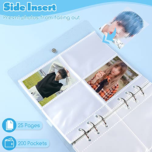 3 Inch 200 Pockets Photocard Binder Kpop Portable Photo Album Transparent Plus 5 Inch 40 Pockets Photo Pages Jelly 6 Ring Binder Cover for Albums Business Cards Postcards Picture Storage (White)