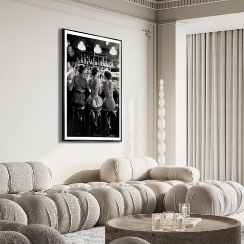Vintage Black and White Posters Trendy Women Drink Cocktail Wall Art Funky Girly Room Decor Retro Alcohol Canvas Prints Friends Pictures for Bar Cart Apartment Dorm Aesthetic 12x16in Metal Black Frame - color: Black Frame 1, size: 16"L x 12"W