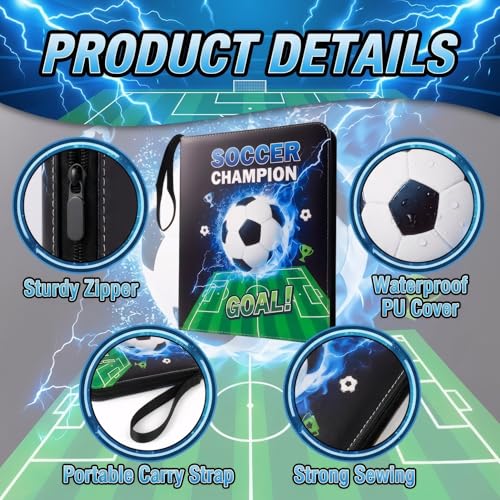 Card Binder 9 Pocket, Soccer, 900 Cards, PU Leather - color: Soccer