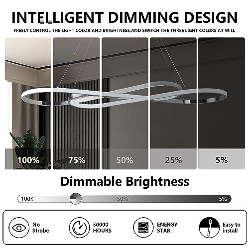 59.06in Led Chandelier Large Modern Led Pendant Light Fixture Dimmable with Remote Controller Electroplated Chrome - color: Electroplated Chrome, size: 59.06in