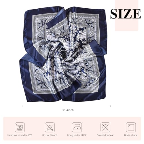35 Inches Silk Head Scarf-Satin Hair Scarves Silk Bandana Scarf Headscarf for Women's Fashion Scarves - color: Paisley - Navy Blue