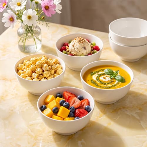 10 oz White Dessert Bowls, Small Ceramic Bowls Set of 6, 4.5 in Cute Bowls - size: 4.5 Inches, 10 Ounces