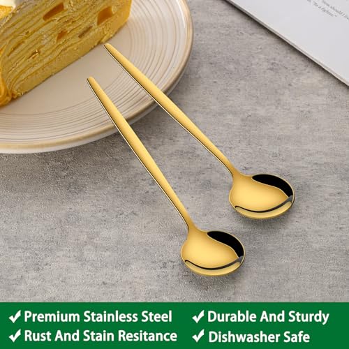 5.1 Inch Coffee & Tea Spoon,6 Pieces Gold Stainless Steel Teaspoon,Mini Spoons For Dessert And Coffee,Durable Demitasse Coffee Spoons For Dessert - color: Gold