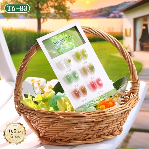 Double Rhythm 6 Pcs 15 ML Gel Polish Set Same Color Same Bottle Soak Off Gel Polish Kit Nail Art Manicure Salon DIY at Home (Jelly White Mint Green Olive Tea Brown Rose Red-T6-83) - color: Jelly Garden