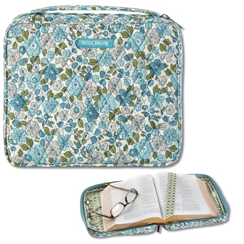 Bella Taylor Bible Cover, Quilted Bible Case, Delicate Floral Blue - color: Delicate Floral Blue, size: Large