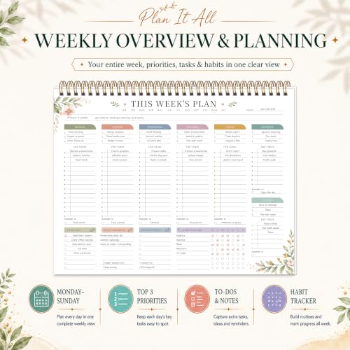 Weekly To Do List Notepad with Habit Tracker, 8.5" x 11" - color: Flower