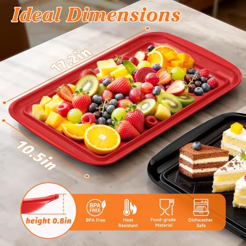 Grilling Prep & Serve Trays for Party Set of 2, Large BBQ Serving Platters - color: Black & Red