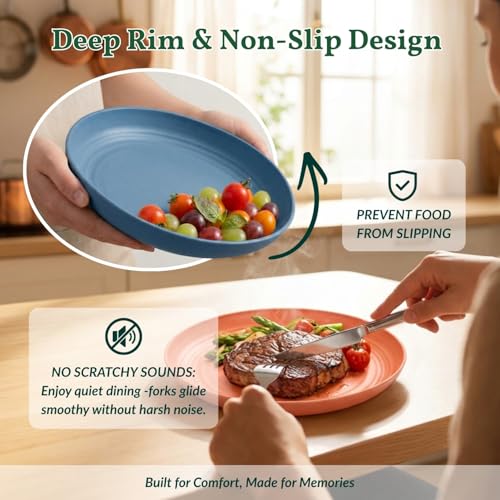 Homienly Deep Dessert Plates Unbreakable Wheat Straw Dinner Plates 8 PCS Microwave & Dishwasher Safe Plates Sets for Kitchen, Camping, Reusable Plastic Plates for Kids, Appetizer (Colorful, 8 inch) - color: Classic Bright, size: 8 Inch