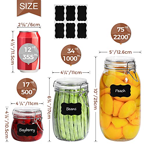 ComSaf Round Small Glass Pantry Jars with Airtight Lids 17 oz 6 Pack - size: 17 fl oz x 6