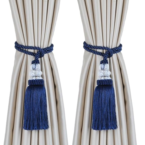 2 Pack Curtain Tiebacks with Tassel, Navy - color: Navy, size: 2