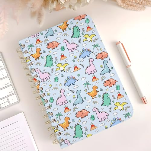 Cute Spiral Notebook Journal A5 6x9 Note Book with Pocket, Dinosaur - color: Blue Dinosaur