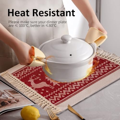 Christmas Placemats Set of 4, 14x18 Inch Heat Resistant Dinner Mats - color: Red Ml
