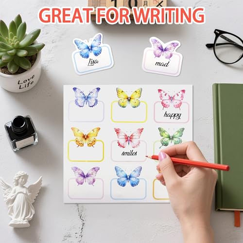 108 Pieces Butterfly Name Tag Stickers, Self Adhesive Blank Name Labels - color: 108 Butterfly
