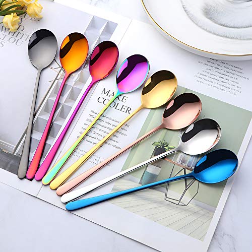 Buyer Star 8-Piece Dinner Table Spoons 8-Inch Stainless Steel Metal Korean Soup Spoons in 8 Colors - color: 8 color