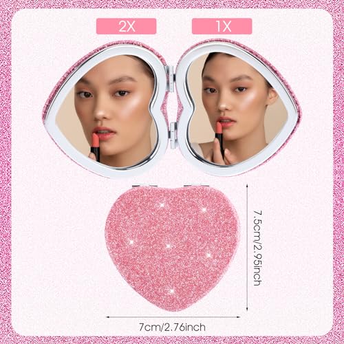 Mabor Heart Compact Mirror Magnifying, Double Sided Glitter Makeup Mirror