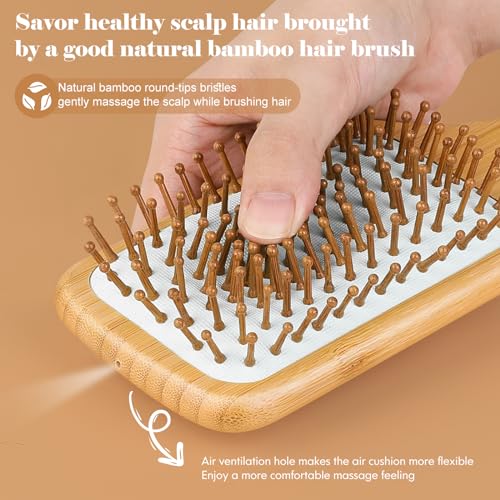 Sofmild Bamboo Hair Brush with Tail Comb, Detangling Paddle Brush - color: White