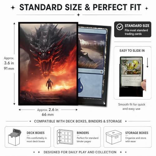 100 PCS TCG/MTG Card Sleeves, Matte Back Anti-Slip & Easy Shuffling Applicable to OCG CCG DTCG PTCG, 2.6 x 3.6 in Standard Size Cards (Dragon Roar) - color: Dragon Roar