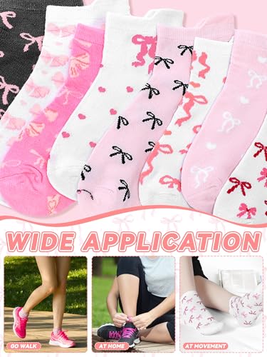 Shihanee 10 Pairs Coquette Bow Socks for Women, Pink Cotton Crew