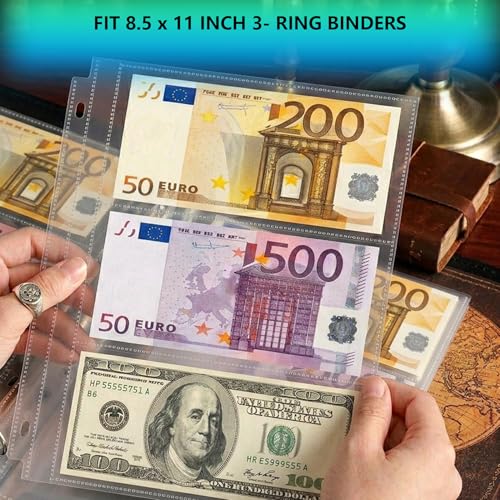 100 Pack （7.6x3.6inch ） 3 Pockets Currency Sleeves for 3 Ring Binder - color: 7.6x3.6inch-3pocket|8.5 X 11" Binders