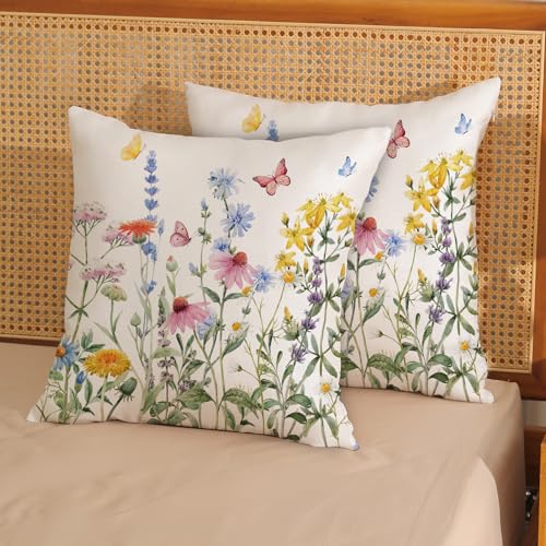 Spring Floral Pillow Covers 18x18 Pack of 2 Botanical Herbs Flower Throw Pillow Covers Outdoor Decoration Pillowcase Farmhouse Decorative Square Linen Cushion Case for Couch Sofa - color: Botanical Herbs 1, size: 18" x 18" (Pack of 2)
