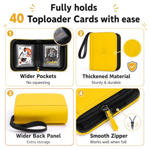 Mini 1 Pocket Top Loader Binder, Upgraded Widened Pages & Spine - color: Yellow, size: 1