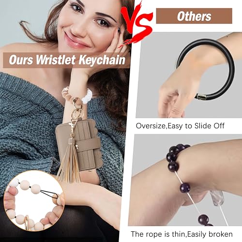 Wristlet Wallet for Women with Keychain – RFID Card Holder Small Wallet Wristlet with Key Ring - color: Khaki, style: Classic